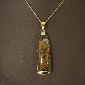 10K Gold Handmade Garden Agate Pendant w/Box Chain